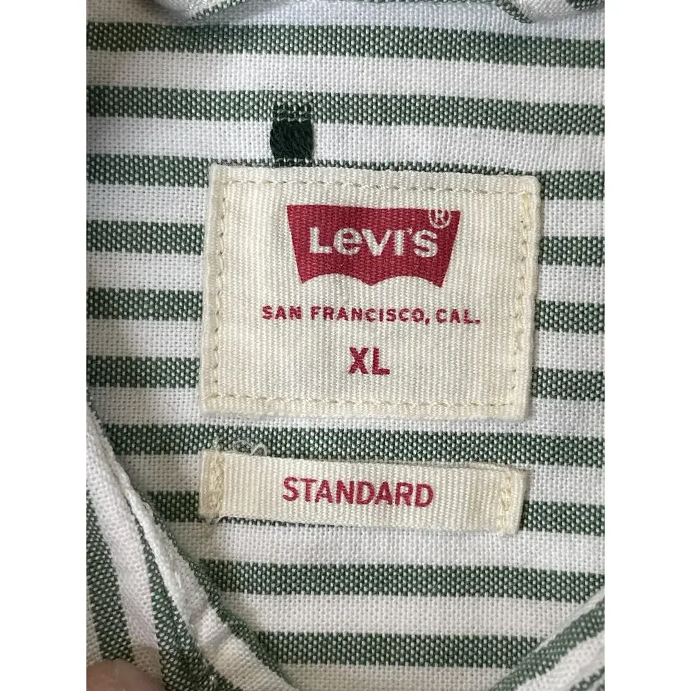 Levi's Shirt Mens XL Green Stripe The One‎ Pocket Standard Button Up Long Sleeve